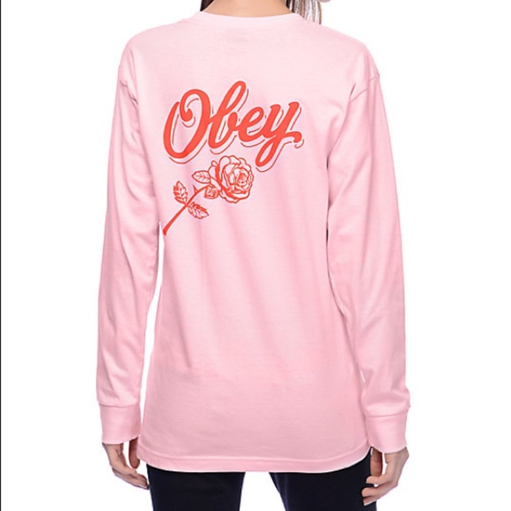 Obey pink long sleeve shirt rose flower
